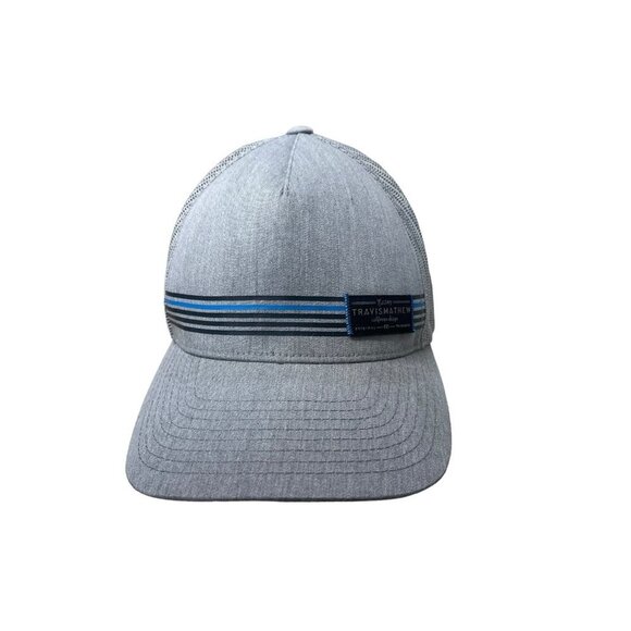 Travis Mathew Golf Hat Flex Fit Grey Striped Logo Patch Cap - Picture 1 of 7